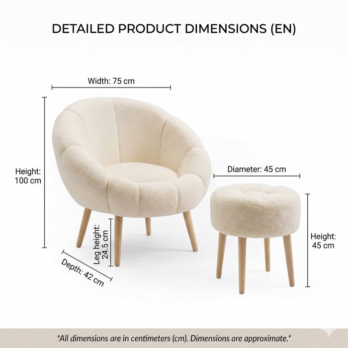 Atelier Del Sofa Lida - Cream Conjunto de Sillón y Puff Atelier Del Sofa Lida - Cream Conjunto de Sillón y Puff